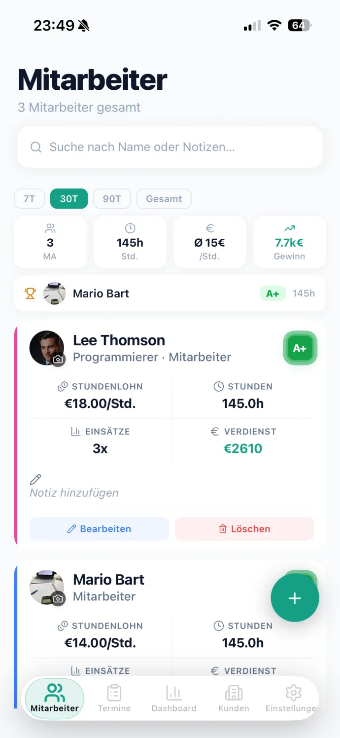 EarnTrack Mitarbeiter